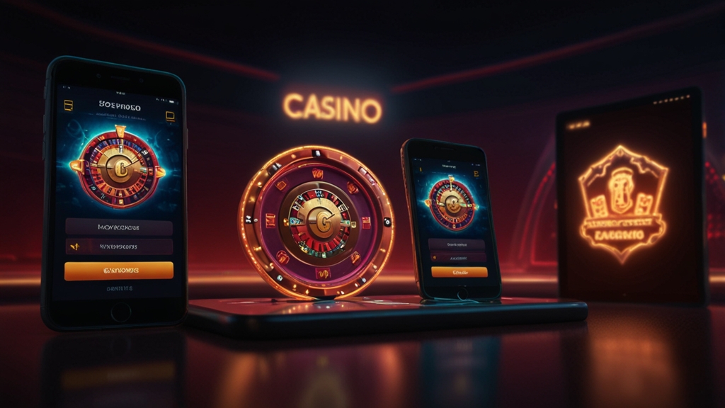 Mobile casino login screen on a phone and tablet in neon lighting